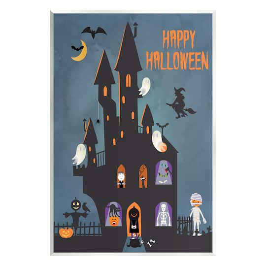 Stupell Industries Happy Halloween Haunted Ghost House Wall Plaque Art
